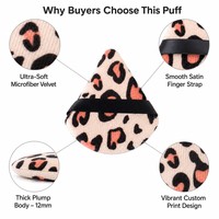 Éponge à maquillage en microfibre velours imprimé léopard JLY Triangle Powder Puff, avec sangle en satin pour le doigt, impression personnalisée OEM.