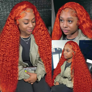 250 densité perruque de cheveux humains coloré crépus bouclés fermeture frontale perruques pour femme noire Ombre couleur <span class=keywords><strong>Orange</strong></span> gingembre dentelle avant perruque - Product Image 2