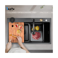 Meilleures ventes d'évier de cuisine à cascade en acier inoxydable personnalisé Nano Black Kitchen Sinks