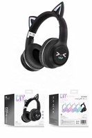 Casque sans fil pliable BT612 avec oreilles de chat mignonnes, LED à dégradé de couleurs, casque de jeu avec micro, style dessin animé