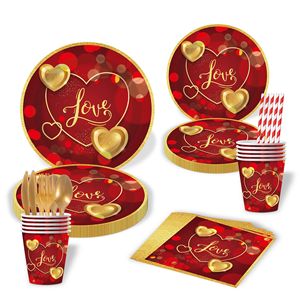 Décoration de fête sur le thème de la Saint-Valentin, vaisselle jetable en carton blanc, assiettes en papier de 7 pouces/9 pouces, gobelets, serviettes, mariage - Product Image 1