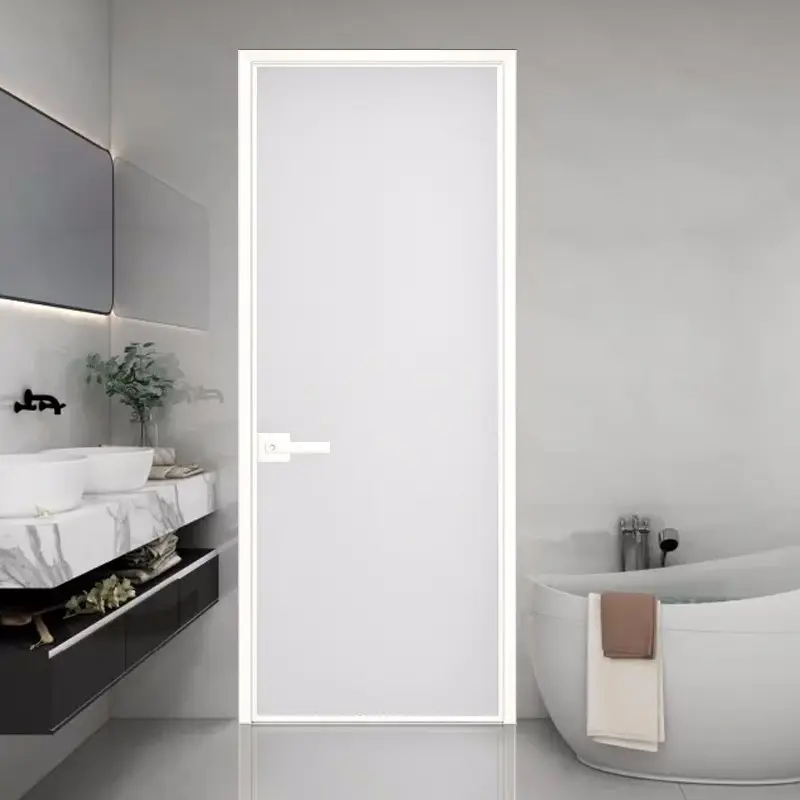 Top esterno interno in alluminio moderno doppio battente porta d'ingresso anteriore in alluminio vetro bagno battente porte in vetro di alluminio