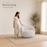 Fauteuil barillet moderne en tissu chenille gris clair, fauteuil lounge rond avec coussin moelleux, fauteuil d'appoint pour salon