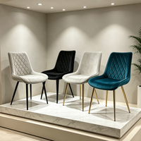 Chaise de salle à manger en velours style nordique, rembourrage matelassé losanges, pieds en métal, chaise d'appoint confortable pour salle à manger et projets hôteliers