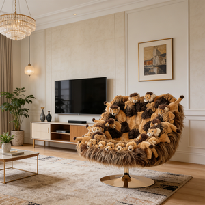 Poltrona Girevole Moderna Unica a Forma di Leone in Tessuto Soffice per Arredamento Soggiorno - Product Image 6