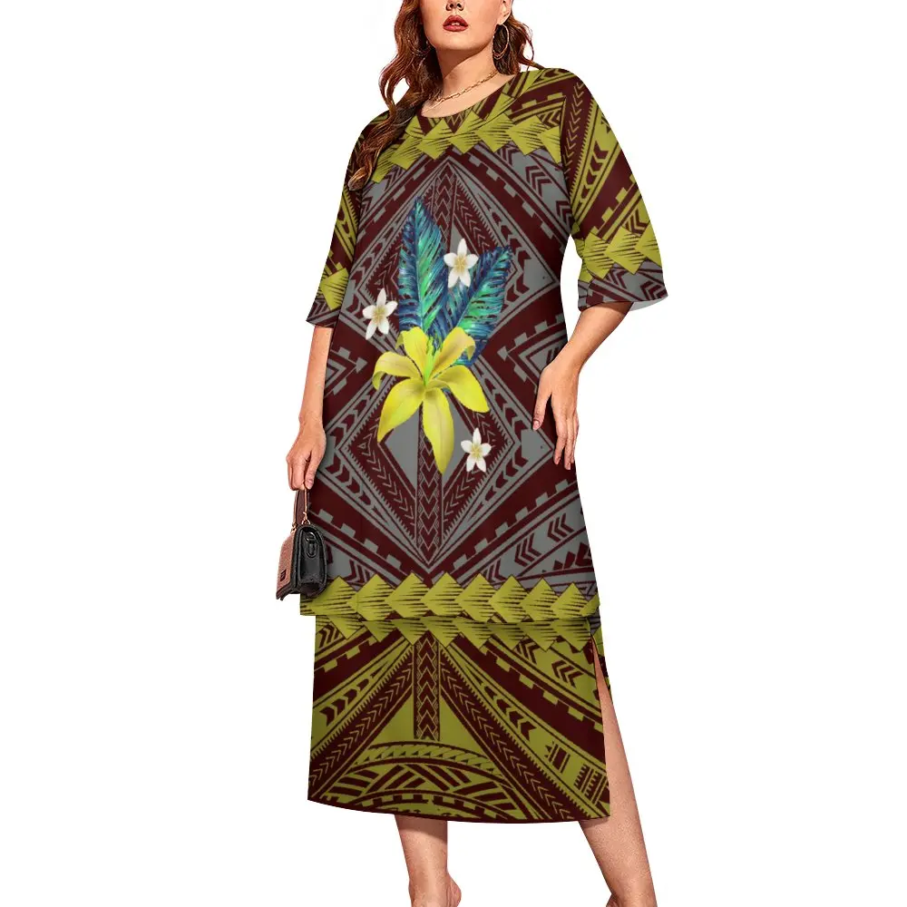 2022 New Arrival Samoa Tribal Women Puletasi 2-piece Dress Set Custom Print Polynesian Pattern 8XL Large Size Casual Women Dress