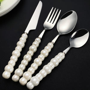 Pearl Ceramic Handle 304 Stainless Steel Knife <b>Fork</b> Spoon Set <b>Dessert</b> Cutlery Creative Elegant Design For Adults - Product Image 1