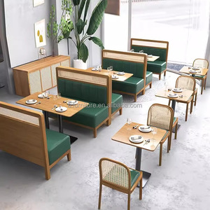 Leather Restaurant Booth <b>Bench</b> Sofa Custom Coffee Shop Commercial Furniture Solid Wood Table Booth Seating Cafe Wood Wooden Res - Product Image 6