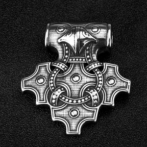 Viking Raven <b>Cross</b> Pendant Stainless Steel Men's Necklace Geometric Design Asymmetry Pattern - Product Image 4