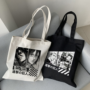 Bolsa de lona impresa de Attack on Titan para comercio transfronterizo, bolso de hombro estilo Harajuku, bolsa de compras tipo tote - ¡Listo para enviar! - Product Image 1
