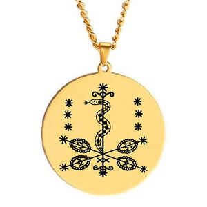 HLSS331 Veve simbol Sigil pesona perhiasan Vodou Lwa Loa jimat jimat baja nirkarat liontin kalung Ti Jean Petro Voodoo - Product Image 1