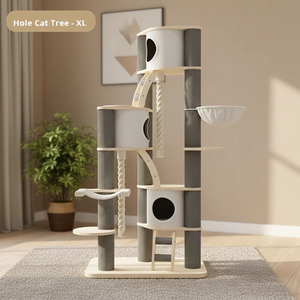 Maison moderne Tour d'arbre à chat multi-niveaux en bois massif <span class=keywords><strong>de</strong></span> qualité supérieure avec griffoir et lit pour chat Design - Product Image 3