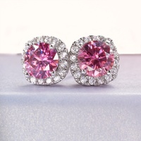 Ensemble exclusif bague et boucles d'oreilles en moissanite 1 carat pour femme et homme ; Bijoux rose à taille facetée les plus vendus avec évaluation nationale