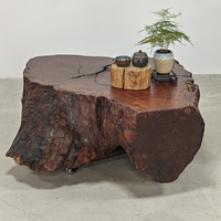Forme naturelle haut bord vif litchi grande table basse de salle à manger de restaurant en bois rustique