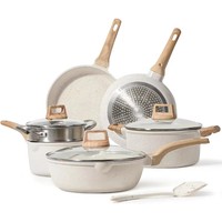 7-teiliges Aluminium-Kochgeschirr-Set mit Glasdeckeln, Granit-Antihaftbeschichtung, Ofenfest, Geeignet für Gas und Induktion, Bratpfannen, Kasserollen, Dampfgarer