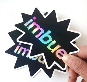 Autocollants découpés en <span class=keywords><strong>vinyle</strong></span> holographique de haute qualité, impression de logo de marque personnalisée, autocollants holographiques adhésifs imperméables - Product Image 1