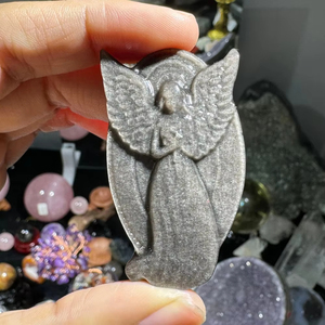 Vente en gros d'obsidienne argentée naturelle sculptée à la main en forme d'ange, cristal de quartz – Décoration idéale pour la maison et cadeau sincère pour les êtres chers - Product Image 6