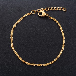 Bracelet délicat en acier inoxydable à motif vague d'eau pour femme, jonc, bracelet de cheville, bijoux en métal, chaîne de cheville et de main 2mm - Product Image 1