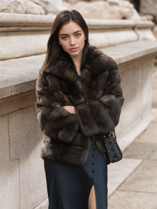 Nuovo Stile Autunno e Inverno, Cappotto in Finta Pelliccia di Visone Viola Pieno di Stelle con Collo di Visone, Giacca da Donna Stile Europeo e Americano - Product Image 5