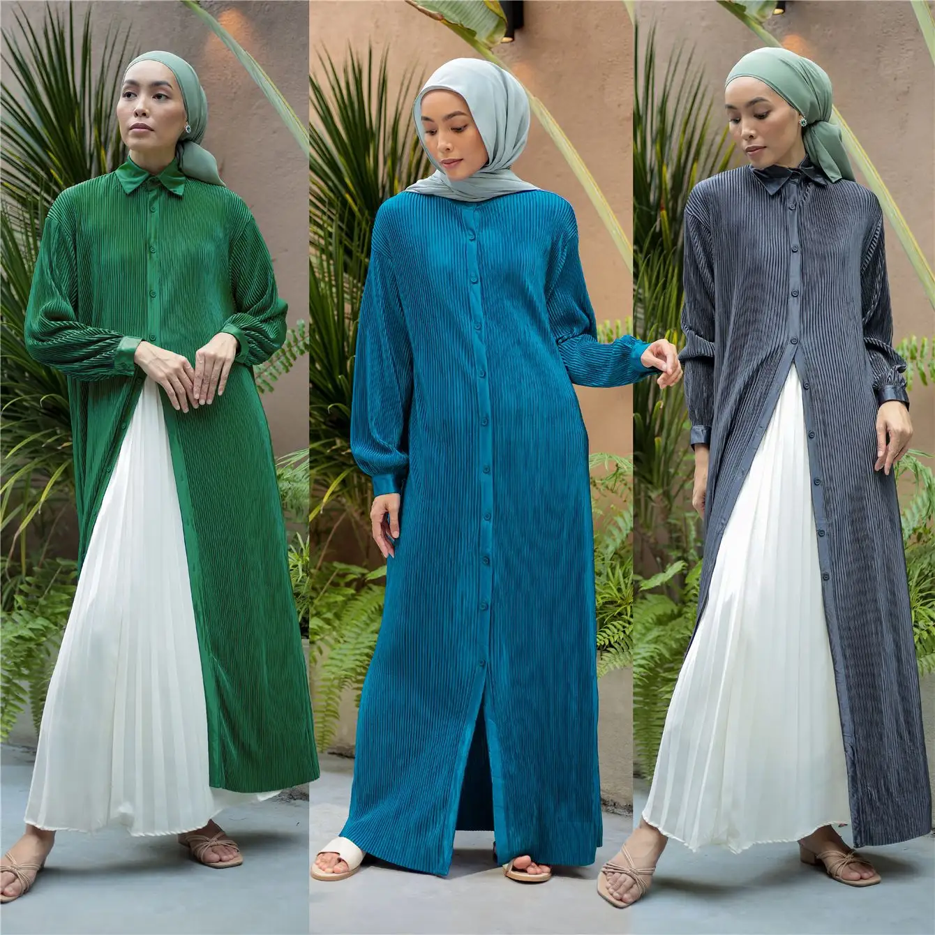 Sıcak satış orta doğu arap Dubai elbiseler malezya endonezya elbiseler islam giysi Set pilili Abaya müslüman elbise