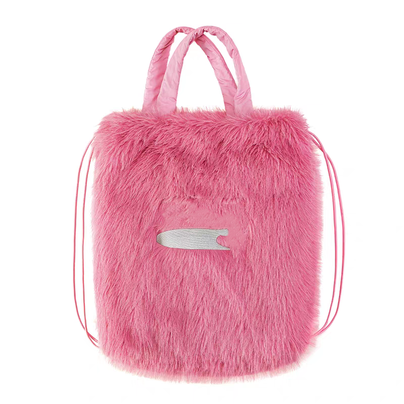 Custom Embroidery logo Furry Drawstring Bag Fluffy Fleece  display picture 1