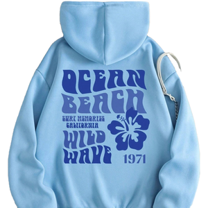 เสื้อฮู้ดลายกราฟิกชายหาดมหาสมุทรแบบกำหนดเอง |   เสื้อพูลโอเวอร์สีฟ้าอ่อนขนาดใหญ่ |   เสื้อผ้าสตรีทแวร์เนื้อหนา - Product Image 1