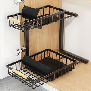 Keranjang bumbu dapur, 2 tingkat dapat disesuaikan tarik keluar keranjang pengatur bumbu di bawah wastafel kabinet rak penyimpanan logam dapat dilepas geser pemegang bumbu - Product Image 4