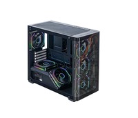 Boîtier d'ordinateur de jeu ATX Mid-Tower en verre double face noir avec ventilateur RGB, châssis pour montage personnalisé