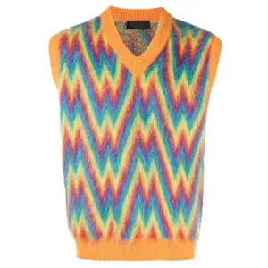 FYB custom v neck sleeveless knit top ribbed knit multicolor fuzzy fluffy kid mohair sweater vest men