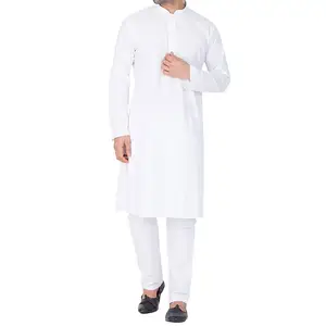 White robe and pants two-piece set, the latest design of men's Muslim robe, cheap price. Factory direct sale