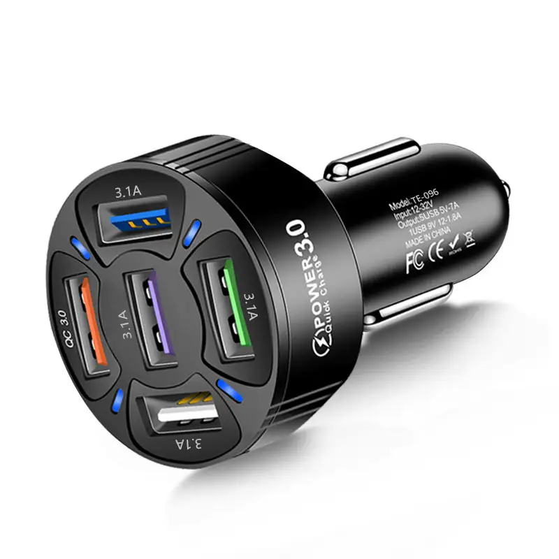 On Line Best Seller 35W Fast Charging Car USB Charger 5USB QC 3.0 Car Mobile Cell Phone USB Charger