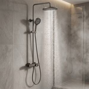 Ensemble de douche thermostatique moderne avec mitigeur à valve céramique, robinet de douche en laiton à poignée unique, système de douche pluie 10 pouces et barre coulissante - Product Image 3
