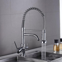 Robinet de cuisine 3 voies avec douchette extractible à ressort, filtre à eau et fonction pulvérisation pour osmose inverse