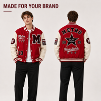 Veste universitaire personnalisée en chenille pour homme, veste de baseball en mélange de laine avec manches en cuir et col côtelé, veste Letterman personnalisée en chenille