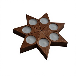 Porte-bougie en bois fait main, support de bougie en bois rustique naturel pour la décoration de la maison, table à manger, chambre et salon - Product Image 2