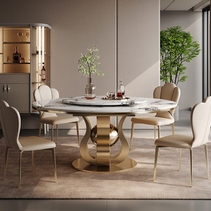 Mesa de Comedor de Mármol Microcristalino, Diseño Minimalista, Giratoria, Sillas de Comedor de Lujo, para Uso Doméstico y en Restaurantes - Product Image 1