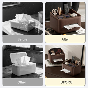 ที่ใส่กระดาษทิชชู UFORU รุ่นโมเดิร์นโฮม ดีไซน์โดดเด่น พร้อมถาดด้านบน วัสดุพลาสติก ABS ลายไม้หรูหรา - Product Image 3