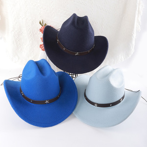 Sombrero de Vaquero de Poliéster con Ala Ancha y Cinturón con Estrella, Estilo Artístico Retro, Protección Solar, Cálido y a la Moda - Product Image 2