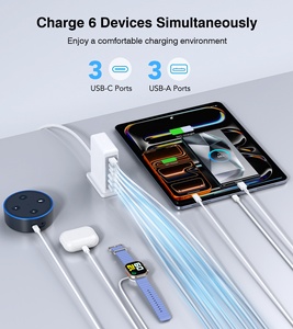 Station de <span class=keywords><strong>charge</strong></span> multiport <span class=keywords><strong>rapide</strong></span> HNT 100W 6 ports 3A3C Adaptateur de <span class=keywords><strong>charge</strong></span> haute puissance Type C Chargeur pour téléphone portable - Product Image 3