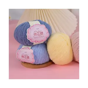 Hilo de lana tejido a mano de lana con pompón esponjoso de nailon 100%, proveedor de China