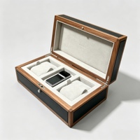 Boîte à montres en bois et cuir avec coussin en daim, compartiment pour montres connectées et mécaniques, écouteurs, collectionneur, luxe, commémorative