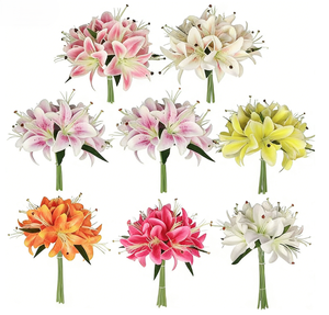 Bouquet de 6 tiges de lys artificiel en tissu de soie de 30 cm, fausse lys de montagne avec 6 feuilles pour la maison, les mariages et les fêtes - Product Image 4