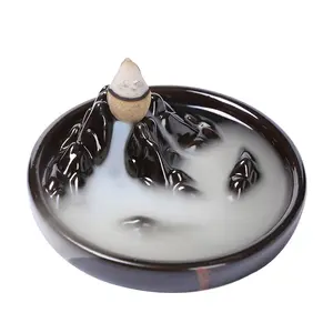 Incense burner ceramic backflow holder fragrance oil for home decoration moutain black cone incense holder