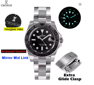 Cronos Sub Diver montre pour hommes en acier inoxydable PT5000, bracelet brossé, lunette en céramique, résistant à l'eau à 200 mètres, L6018 - Product Image 1
