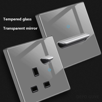 Panneau et prises d'éclairage mural à bascule en verre trempé gris Uk 13a Prise électrique 146 Prise universelle à double port Usb