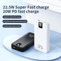 Batterie externe ultra-mince portable 10000 mAh avec double USB et Type-C à charge rapide 22,5 W, certifiée CE, et affichage numérique – Vente en gros