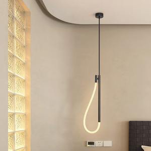 Luxury Stainless Steel Middle Long Bedroom Living Room Pendant <b>Light</b> Creative <b>Bedside</b> Background <b>Wall</b> Smart Chandelier LED - Product Image 2