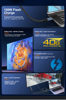 Cable USB Thunderbolt 4 Azul A392-2 de Alta Velocidad 8K 240W con Pares Trenzados para Micrófono, MP3, Carga Rápida para Altavoz y Monitor
