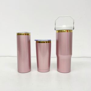 Nouvelle gourde isotherme US RTS 30oz en or rose brillant, plaquée or miroir, avec paille rabattable pour sublimation laser - Product Image 5