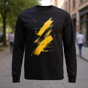 T-shirt a maniche lunghe con grafica a pennelli gialli e neri - Product Image 3